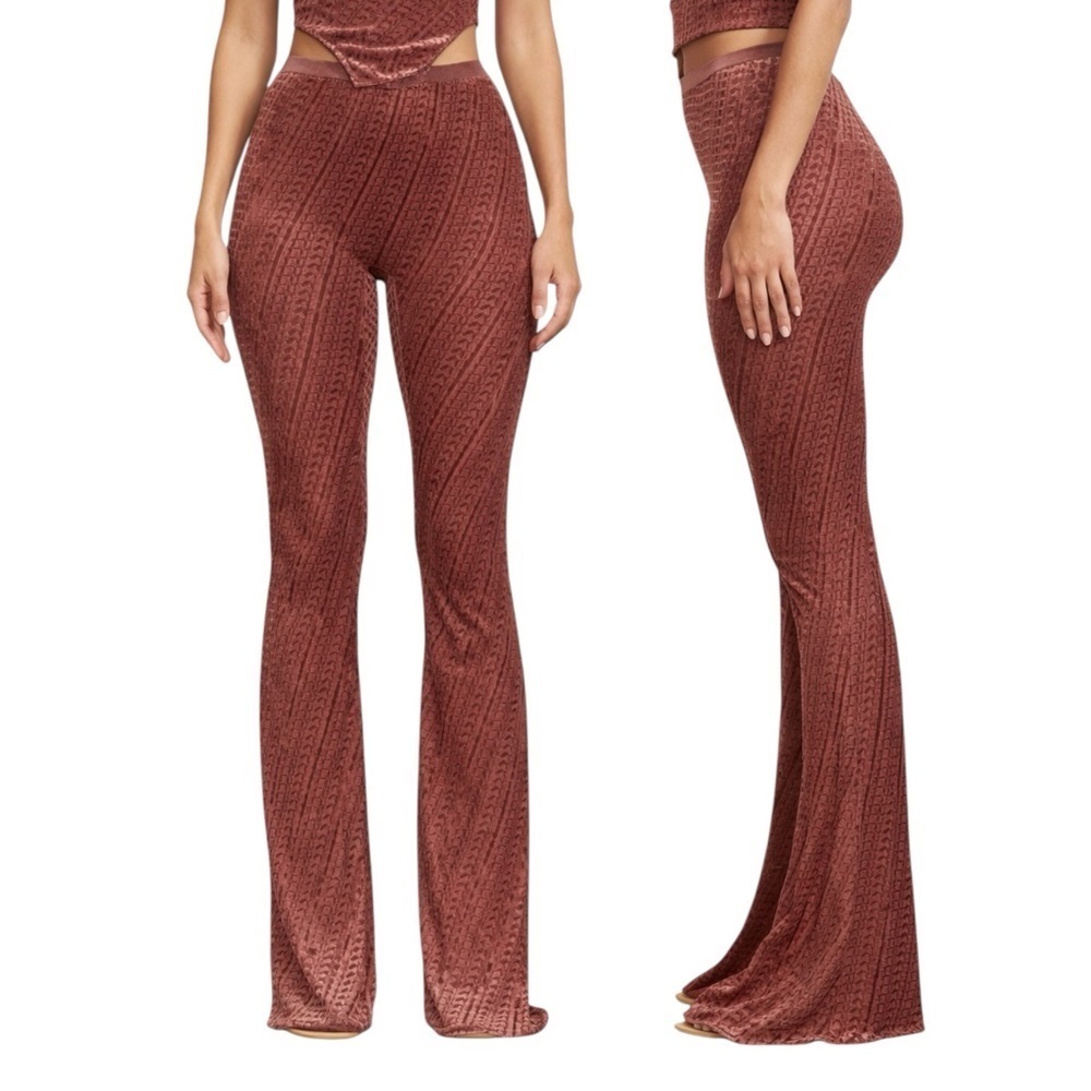SKIMS Lounge Flare Pants Burnout Velvet Logo Brown Size 2X